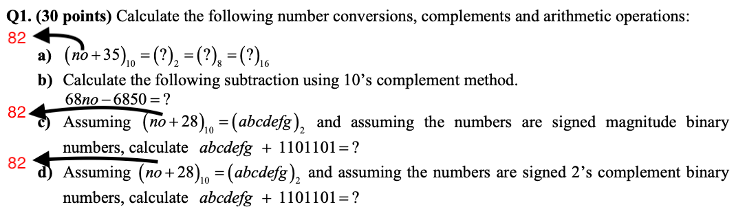 Solved = 10 Q1. (30 points) Calculate the following number | Chegg.com