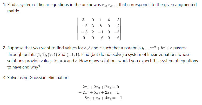 Solved 1. Find a system of linear equations in the unknowns | Chegg.com