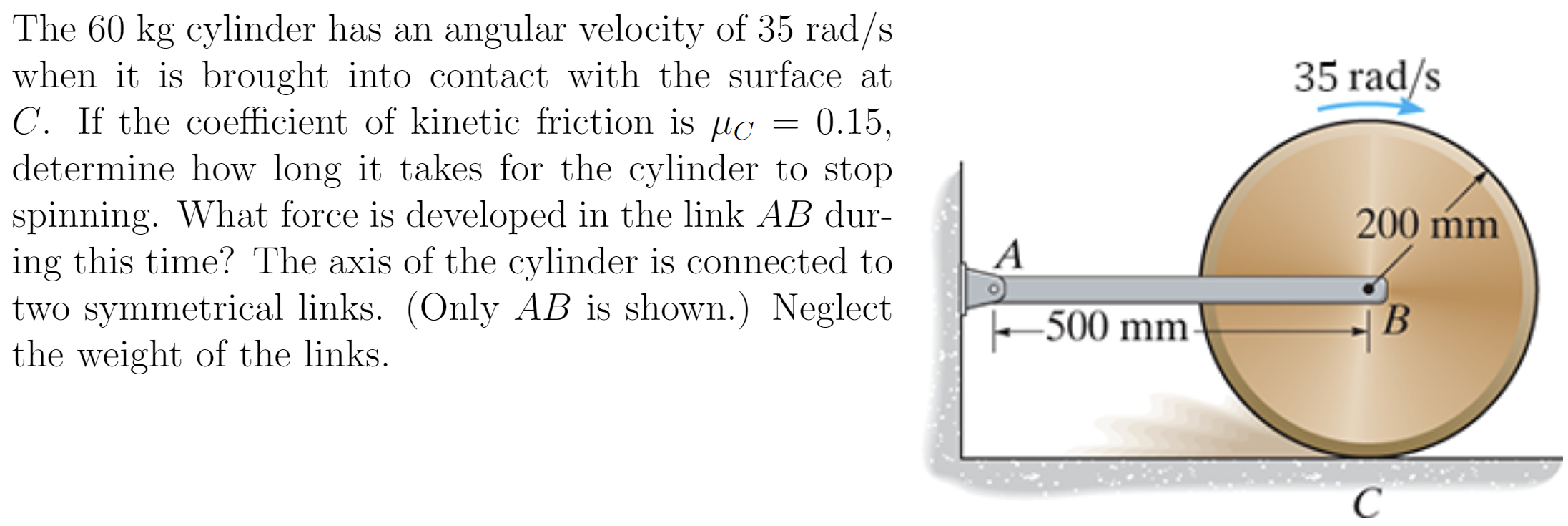 Solved The 60 kg cylinder has an angular velocity of 35 | Chegg.com