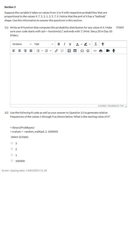 Solved Section 3 Suppose the variable X takes on values from | Chegg.com