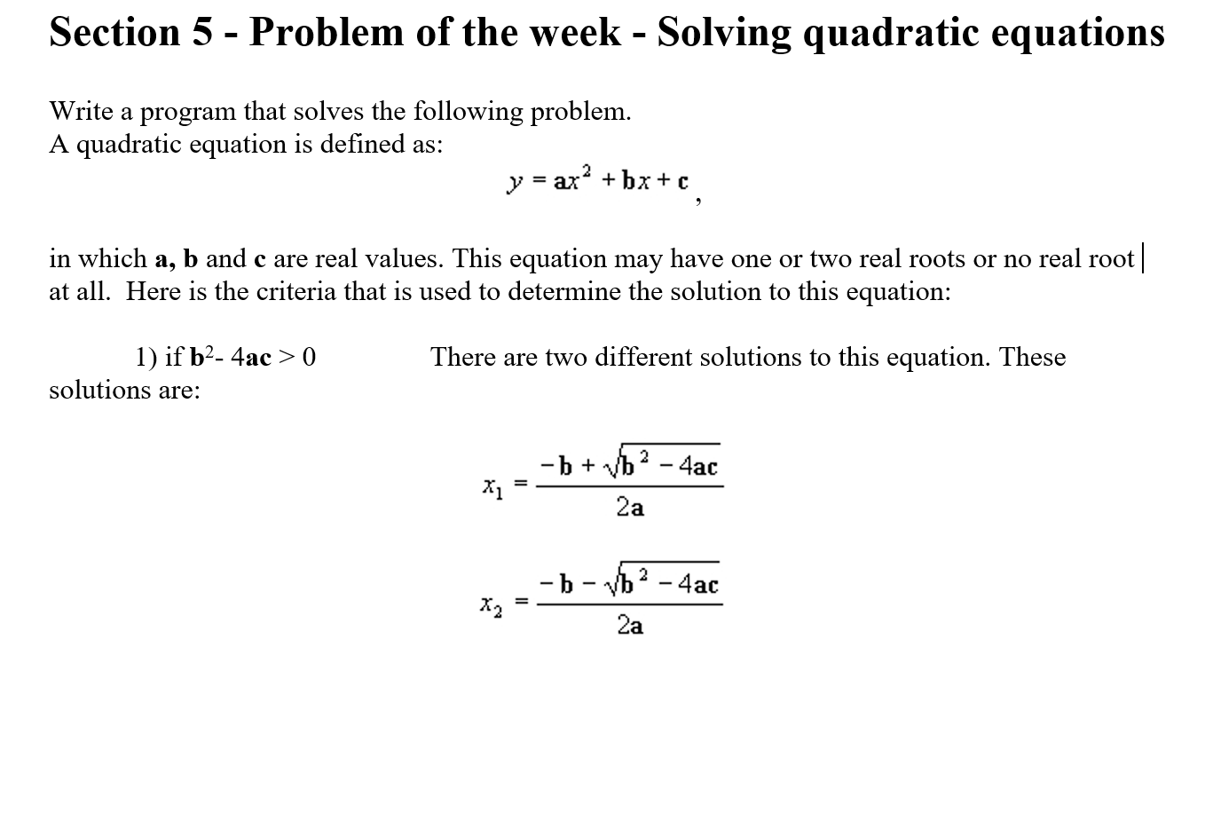 Solved Section 5 Problem of the week Solving quadratic Chegg