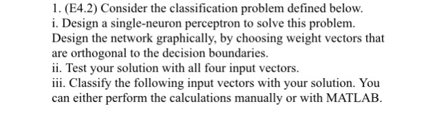 Solved 1. (E4 2) Consider the clasification problem defined | Chegg.com