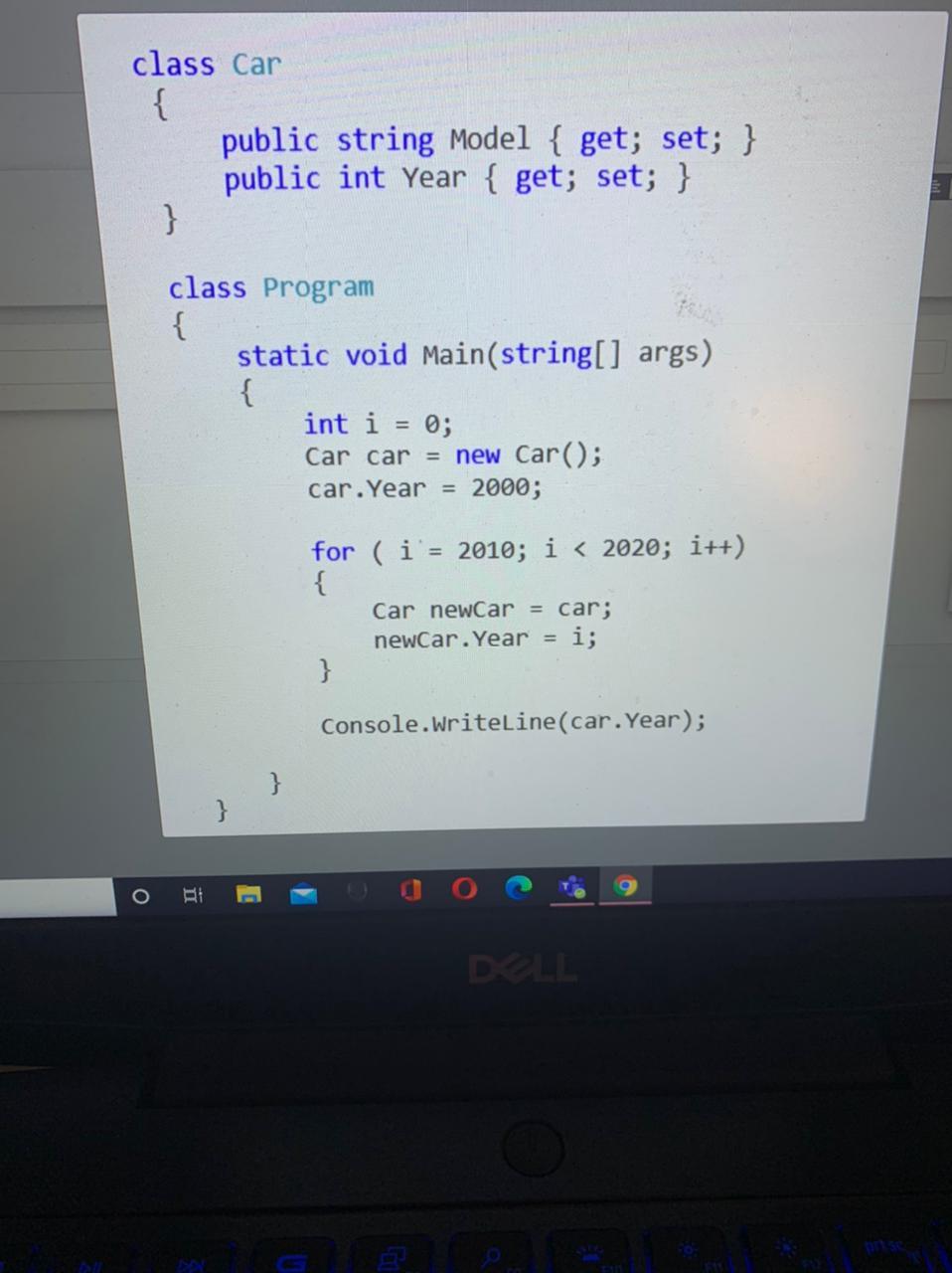 Solved class Car { public string Model { get; set; } public | Chegg.com