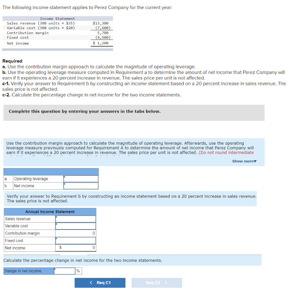 Solved The following income statement applies to Perez | Chegg.com