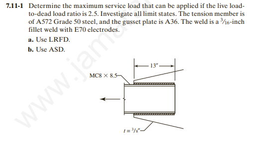 Solved 7.11-1 Determine the maximum service load that can be | Chegg.com