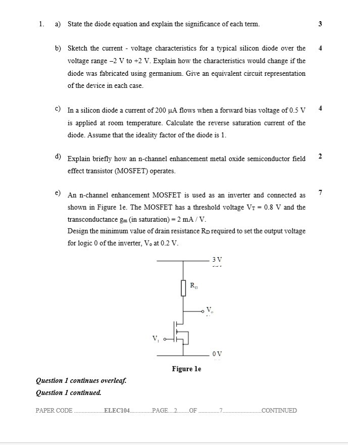 Solved 1. a) State the diode equation and explain the