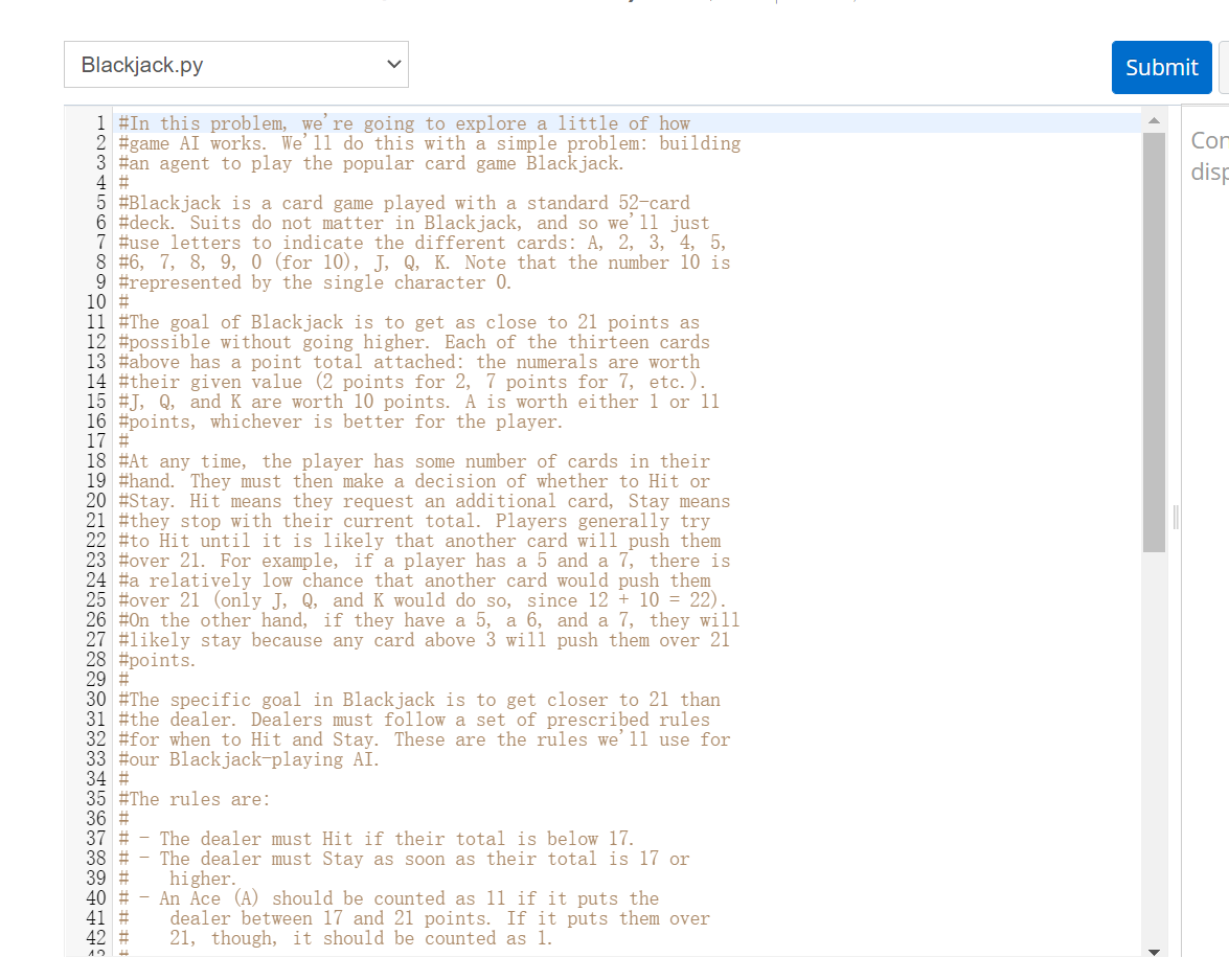 Solved Blackjack.py Submit Cor disg 1 #In this problem, | Chegg.com