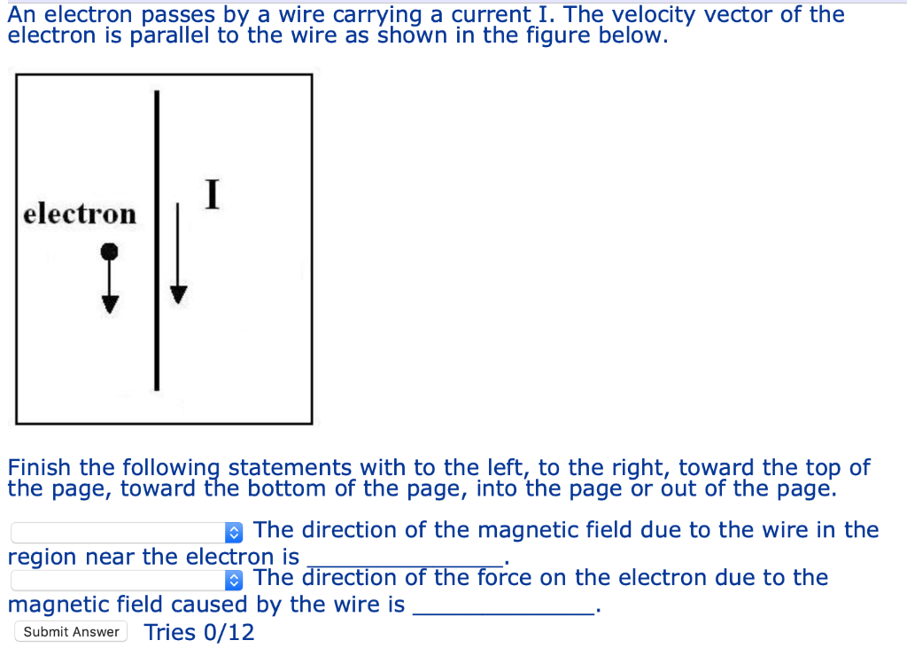 Solved An electron passes by a wire carrying a current I. | Chegg.com