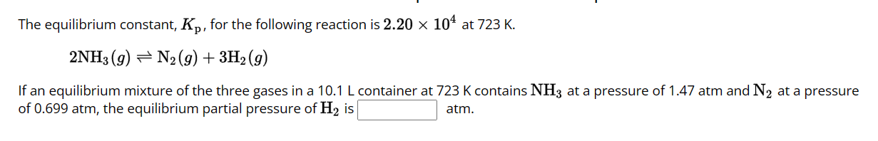 Solved The equilibrium constant, Kp, for the following | Chegg.com