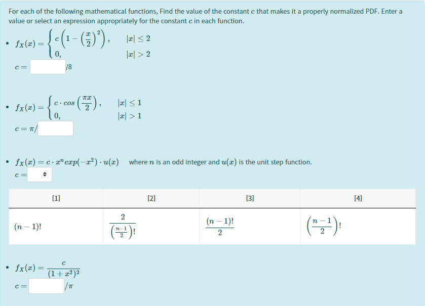 Solved For each of the following mathematical functions, | Chegg.com