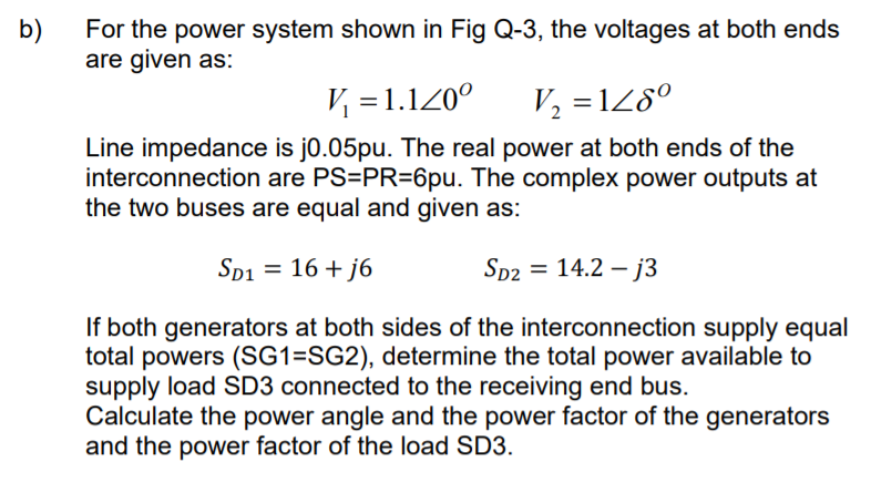 Solved b) For the power system shown in Fig Q-3, the | Chegg.com