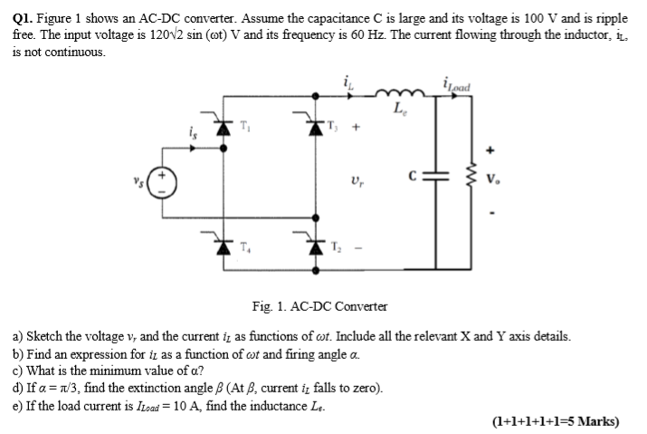 Solved Q1. Figure 1 shows an AC-DC converter. Assume the | Chegg.com