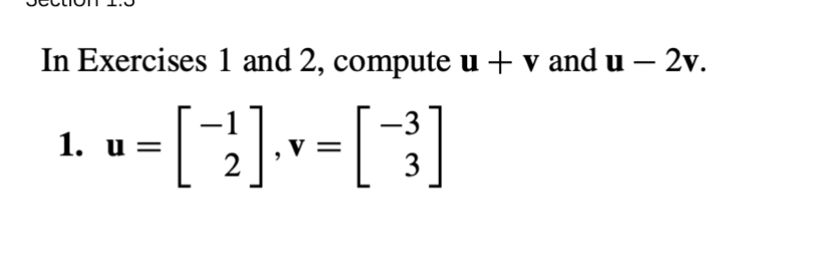 Suv U2 Math Test Problem Solved In Exercises 1 and 2, compute u+v and | Chegg.com