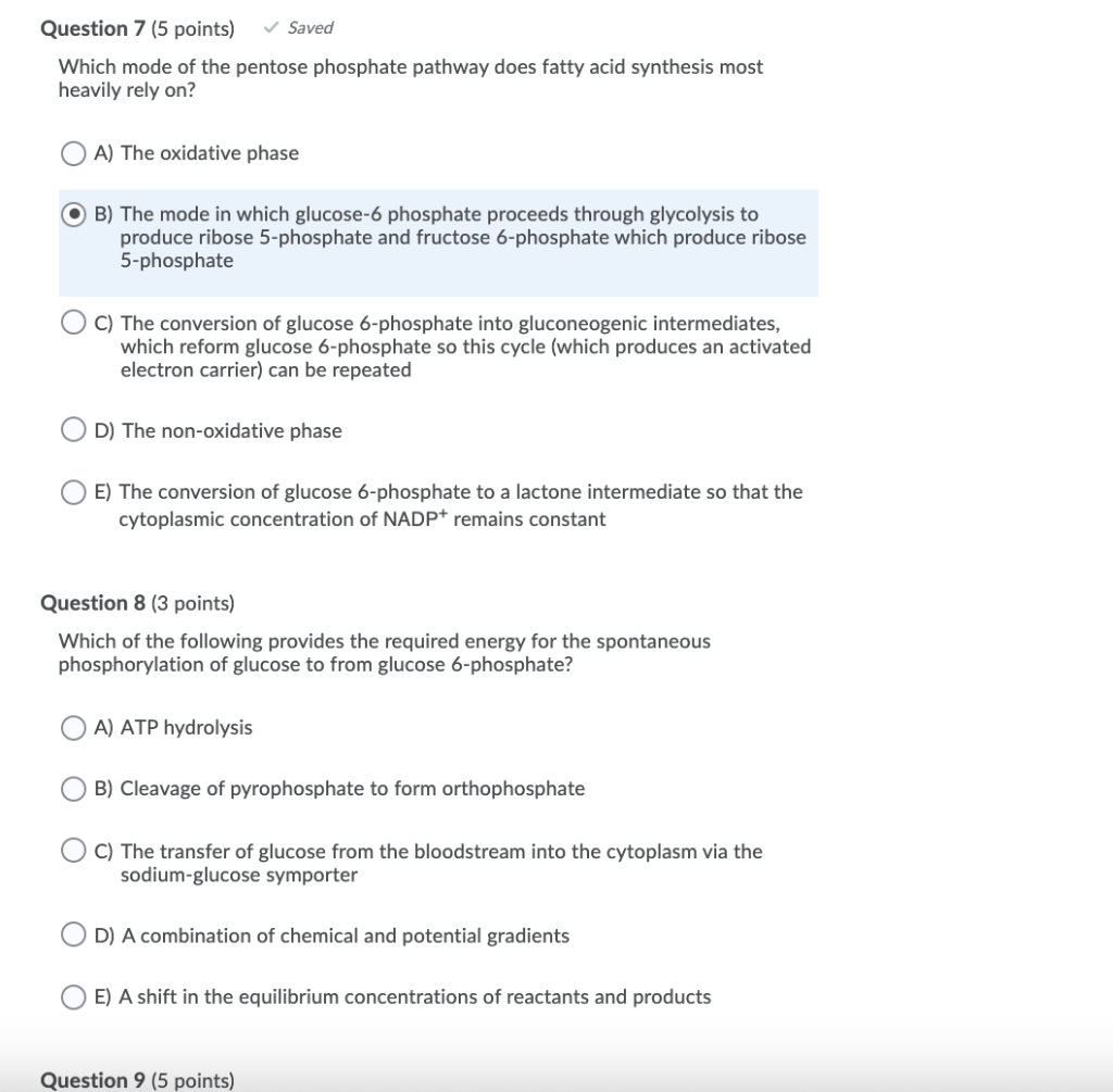 Solved Question 7 5 Points Saved Which Mode Of The Pentose 3931