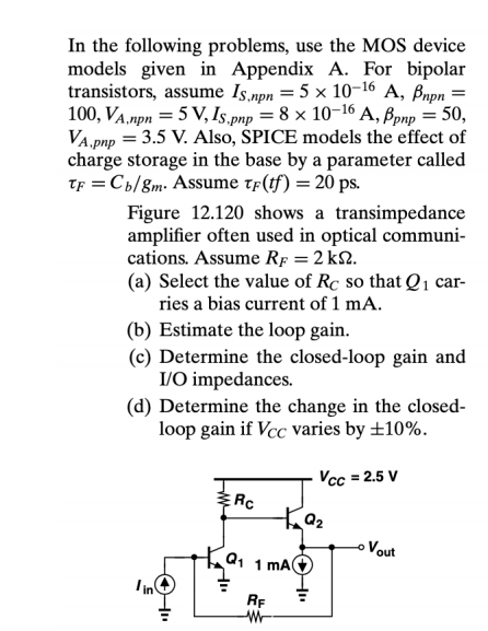 In the following problems, use the MOS device models | Chegg.com