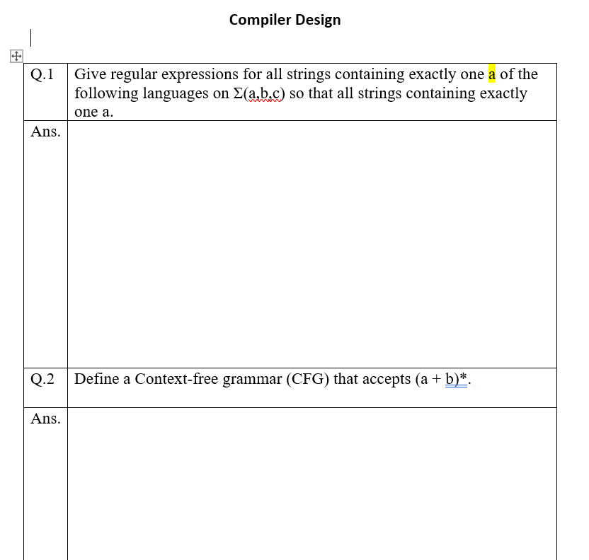 Solved Compiler Design Q.1 Give regular expressions for all | Chegg.com