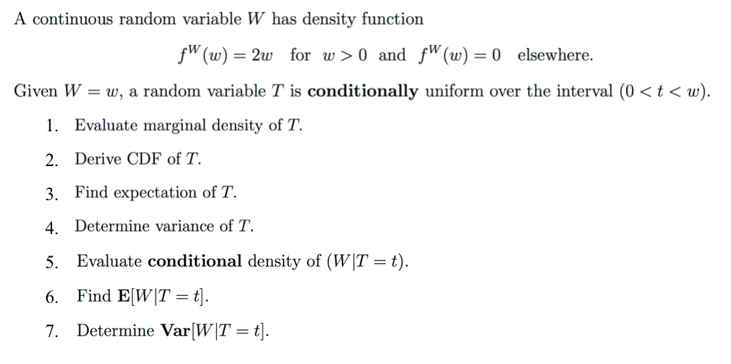 Solved A continuous random variable W has density function | Chegg.com
