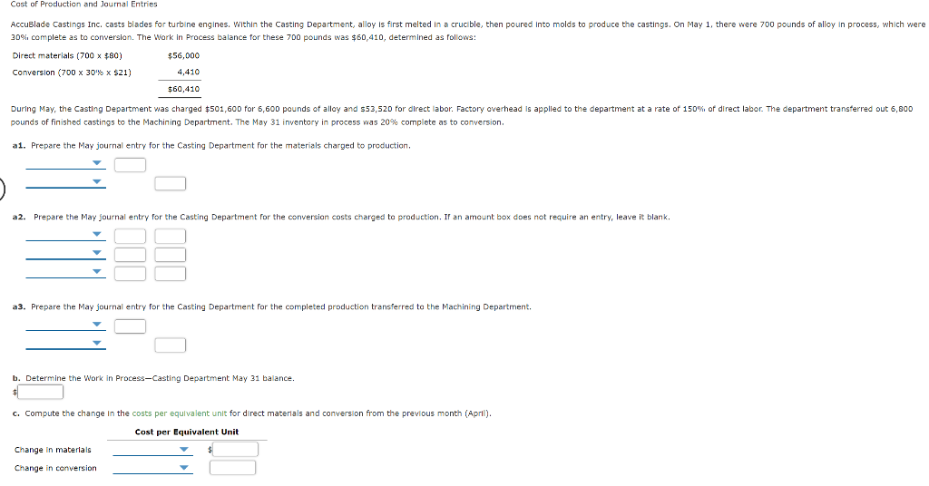 Solved Cost of Production and Journal Entries Accublade | Chegg.com