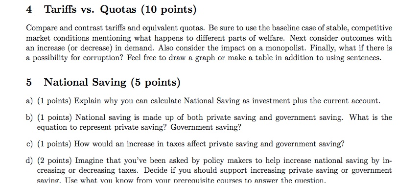 Solved 4 Tariffs Vs Quotas 10 Points Compare And Contrast Chegg   PhpBmMHt1 