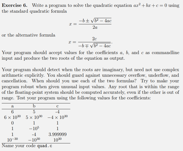 Exercise 6. Write a program to solve the quadratic | Chegg.com