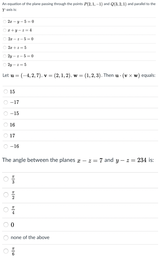 Solved An equation of the plane passing through the points | Chegg.com
