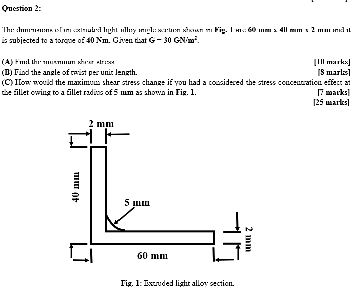 Solved Question 2 The dimensions of an extruded light alloy