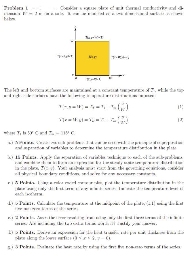 Problem 1,- consider a square plate of unit thermal conductivity and di- mension w =