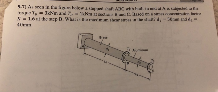 Solved 9-7) As seen in the figure below a stepped shaft ABC | Chegg.com