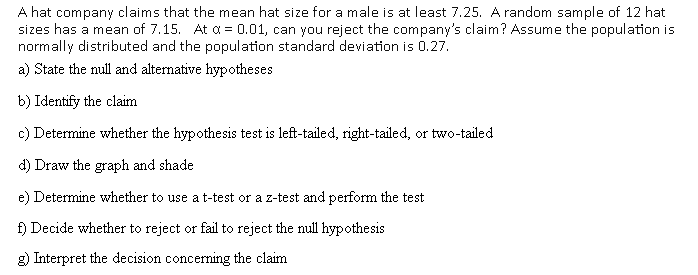 Solved A hat company claims that the mean hat size for a | Chegg.com