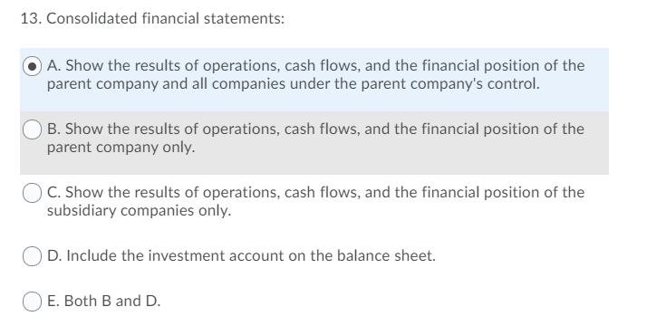 Solved 13. Consolidated Financial Statements: A. Show The | Chegg.com