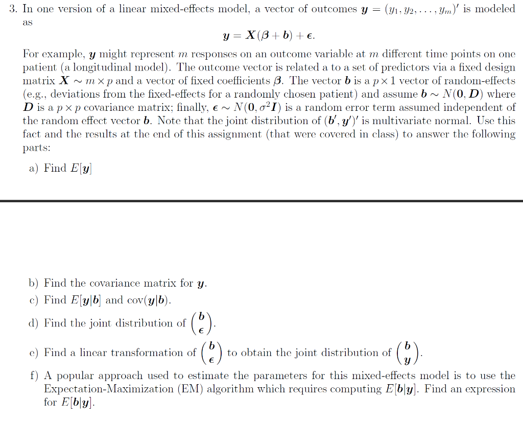 Solved In One Version Of A Linear Mixed-effects Model, A | Chegg.com