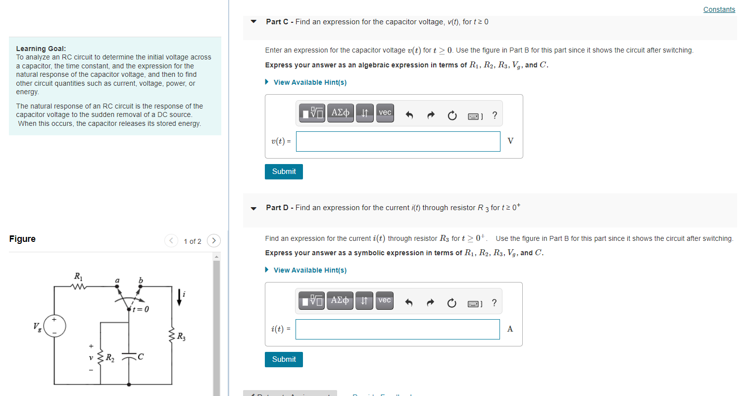 Solved Constants Part C - Find an expression for the | Chegg.com