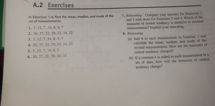 Solved A.2 Exercises In Exercises 1-6, find the mean, | Chegg.com