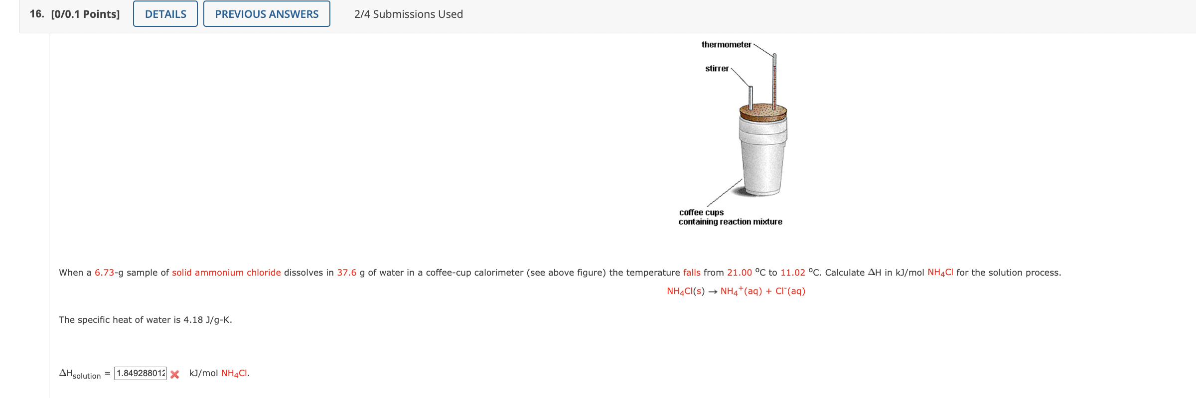 Solved NH4Cl(s)→NH4+(aq)+Cl−(aq) | Chegg.com