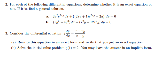 Solved 2. For each of the following differential equations, | Chegg.com