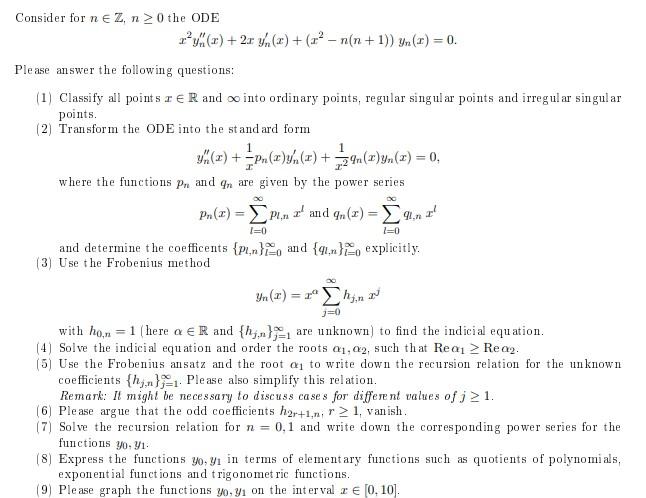 Solved Consider for n ez, n > 0 the ODE ry! (t) + 27 (2) + | Chegg.com