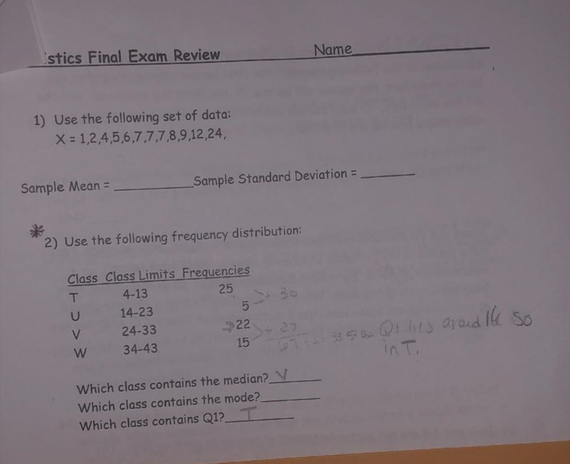 The Following Final ... Use Name Exam Review Solved: Stics 1)