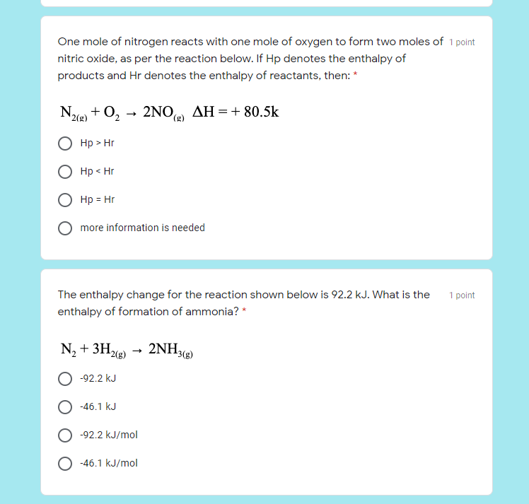 Solved One mole of nitrogen reacts with one mole of oxygen