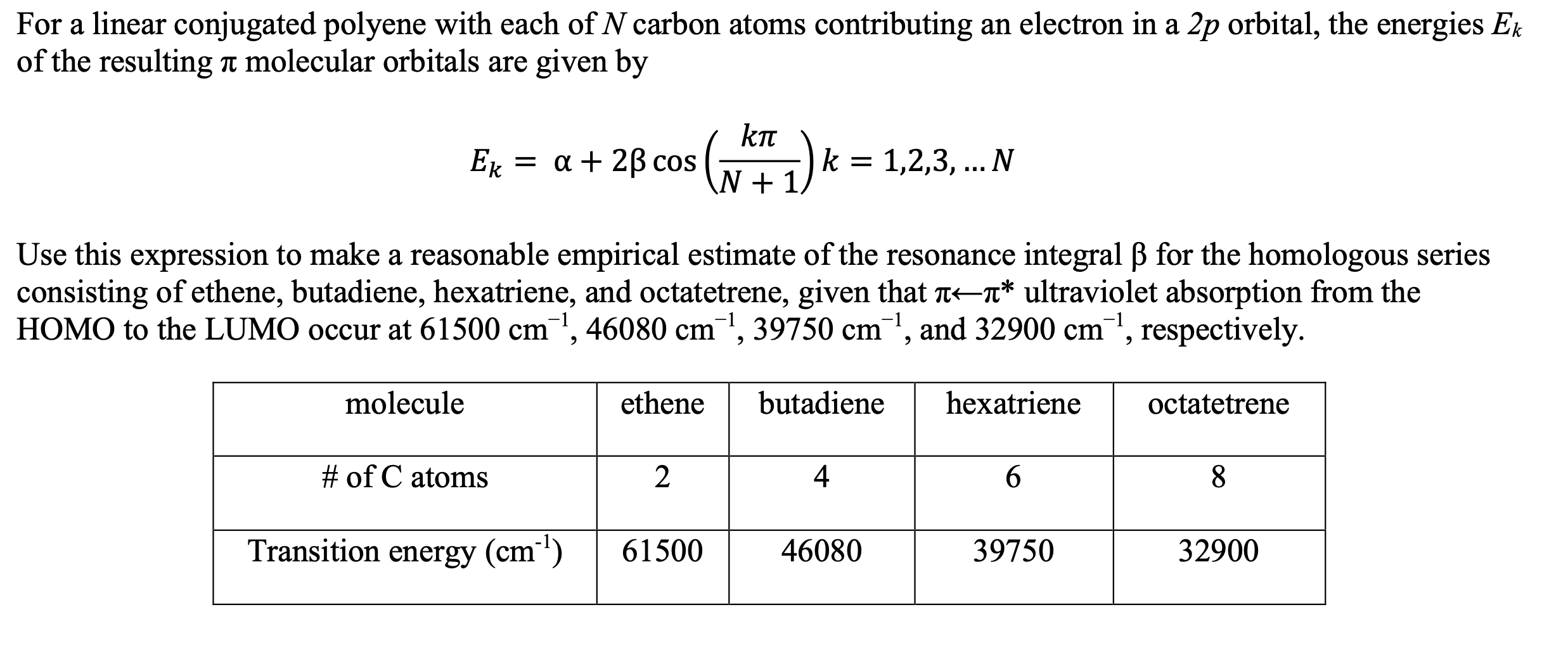 Solved For a linear conjugated polyene with each of N carbon | Chegg.com