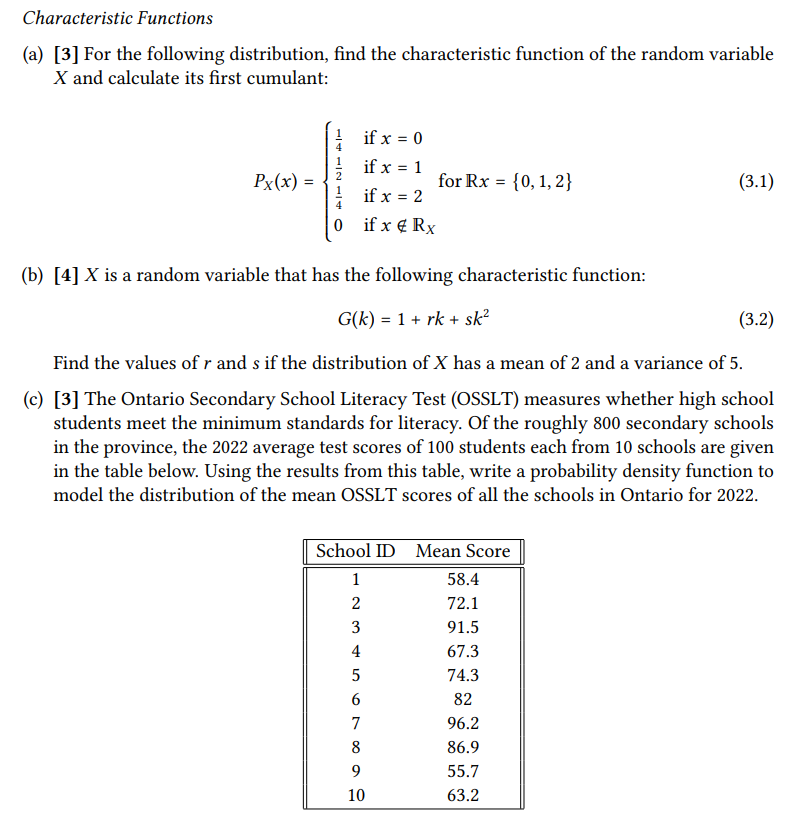 Solved Characteristic Functions (a) [3] For The Following | Chegg.com