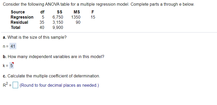 Solved Consider the following ANOVA table for a multiple | Chegg.com