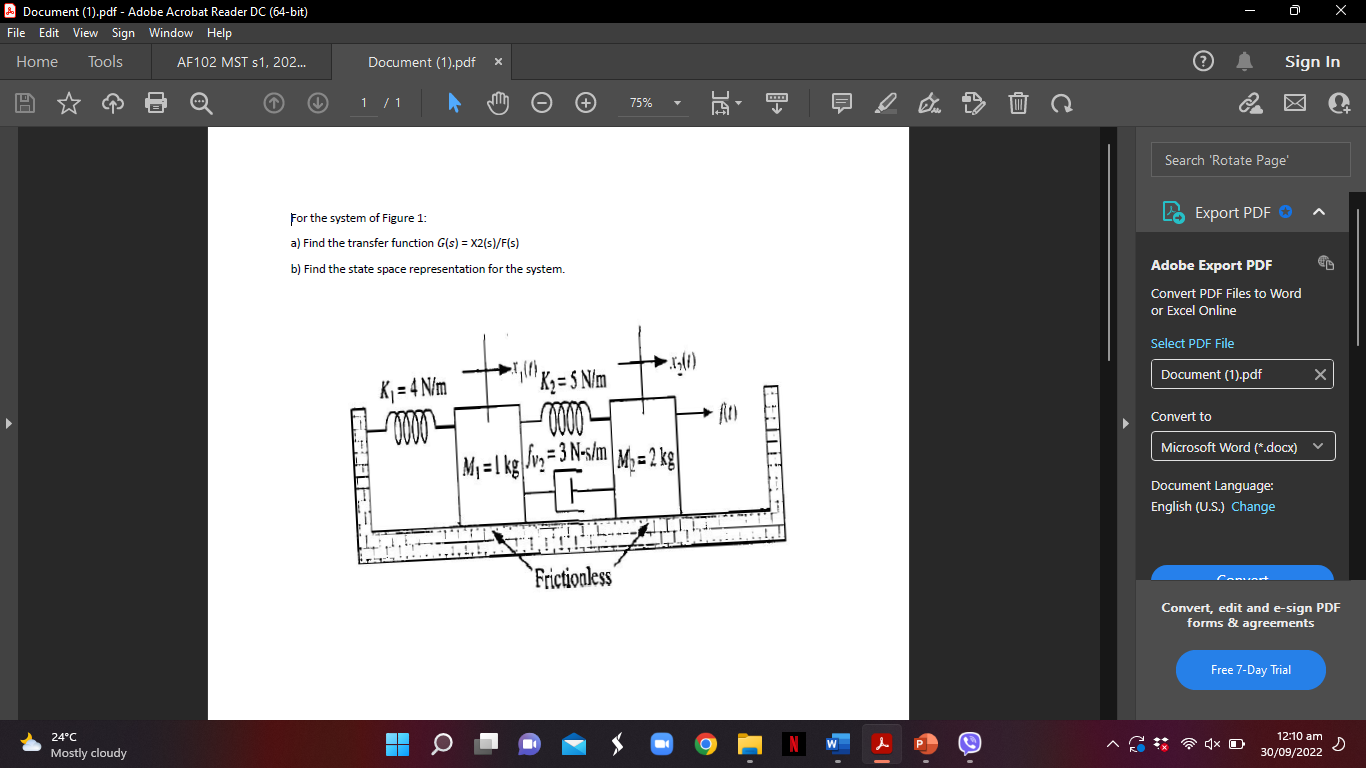 Solved For the system of Figure 1: a) Find the transfer | Chegg.com