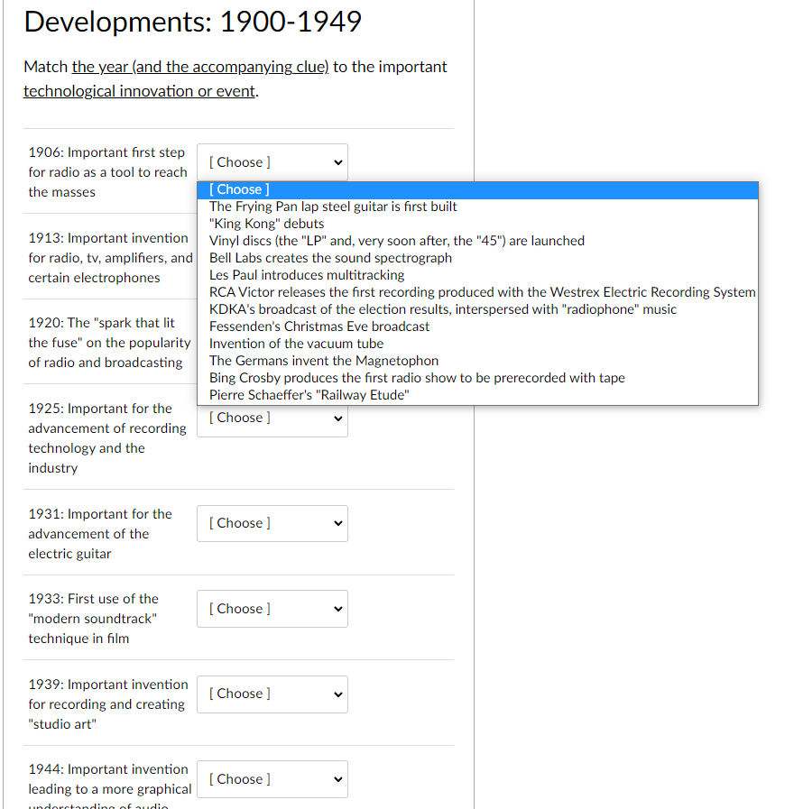 Developments 1900 1949 Match The Year and The Chegg
