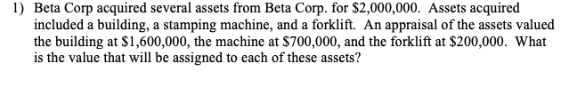 Solved 1) Beta Corp acquired several assets from Beta Corp. | Chegg.com