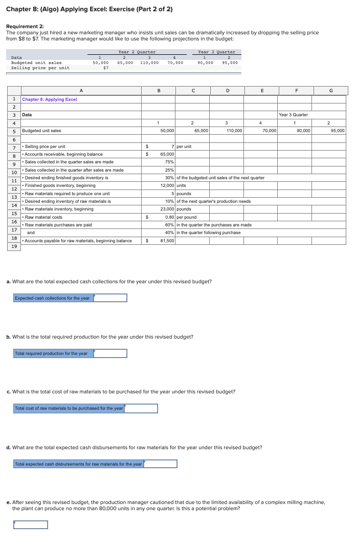 Solved Chapter 8: (Algo) Applying Excel: Exercise (Part 2 Of | Chegg.com