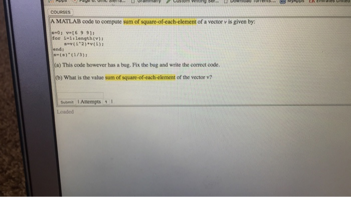 Solved A MATLAB code to compute sum of square - of - each - | Chegg.com