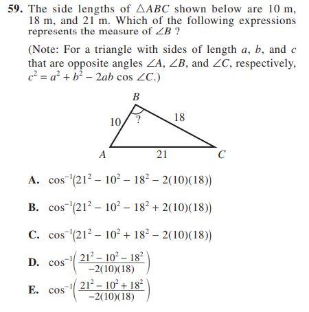 Solved 59. The side lengths of ABC shown below are 10 m, 18 | Chegg.com