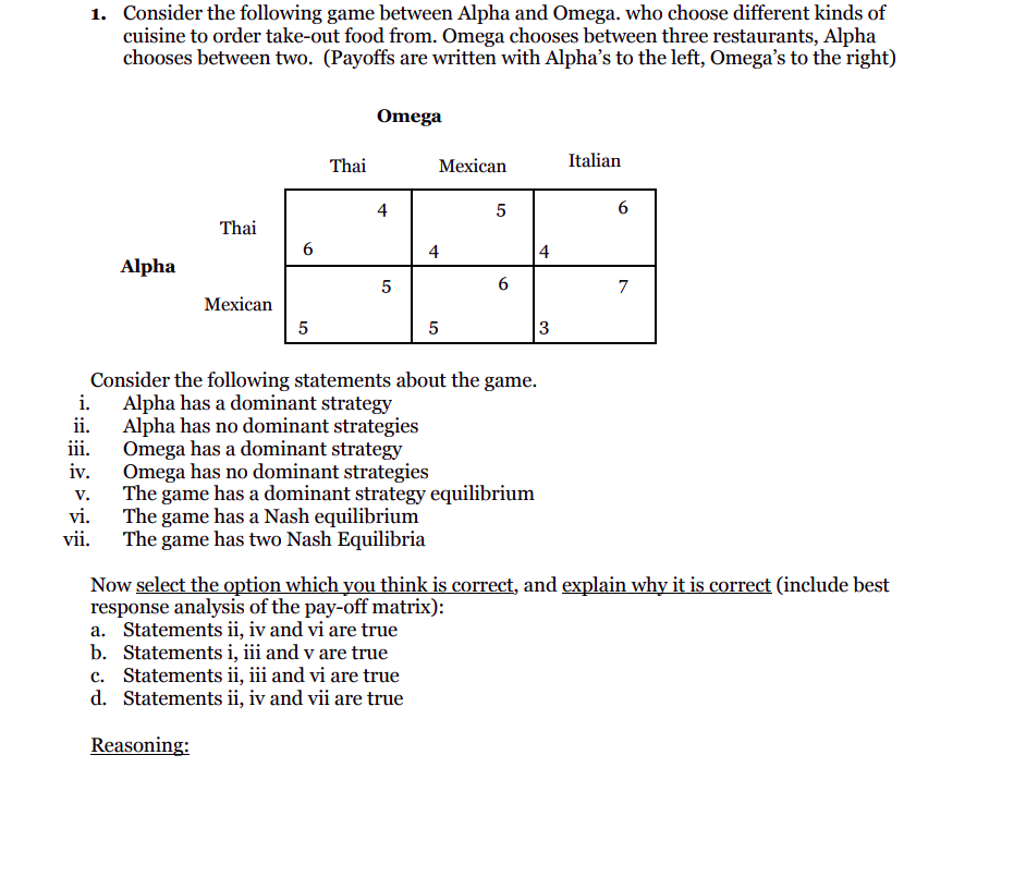 Solved 1. Consider the following game between Alpha and Chegg