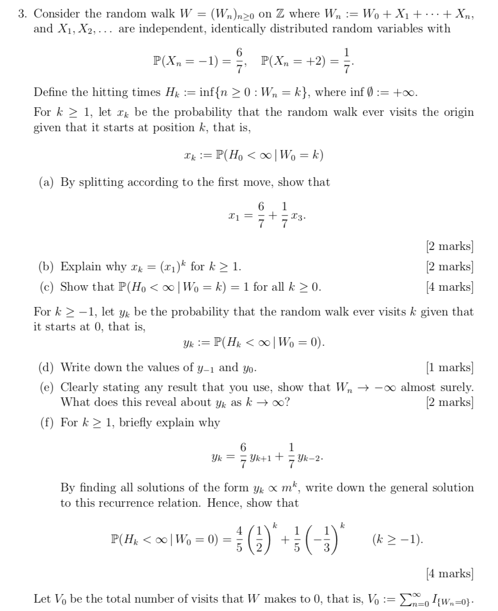 3 Consider The Random Walk W Wn N O On Z Where Chegg Com