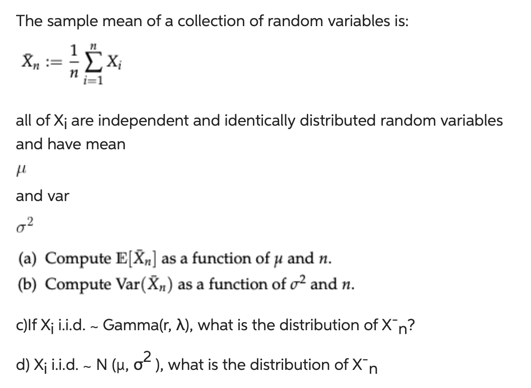 Solved The sample mean of a collection of random variables | Chegg.com